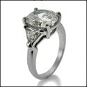 4 Carat Oval and Trillion in Prongs Cubic Zirconia 3 Stone 14K White Gold Ring