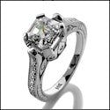 Engagement 1.5 Asscher Engraved Shank Pave Cubic Zirconia Cz Ring