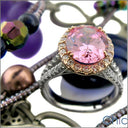 Pink Oval 4 Carat Rose Gold Halo Pave Cubic Zirconia Two Tone Anniversary Ring