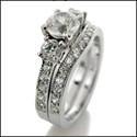 .65 Round Cubic Zirconia Center 3 Stone Engagement ring with  Pave Curved CZ Band 14K White Gold