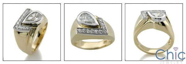 Mens 1 Ct Pear Ct Pave Two Tone Cubic Zirconia CZ Wedding Band