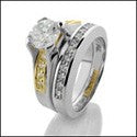 Matching Set Round 1 Ct Center Two Tone Channel Cubic Zirconia Cz Ring