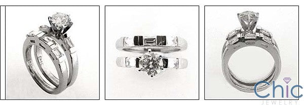 Matching Set Round Center Channel Baguettes Cubic Zirconia Cz Ring