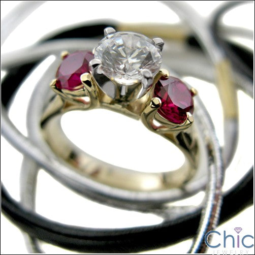 3 Stone Diamond Centrer Ruby All Round Cubic Zirconia Cz Ring