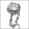 1.25 Cushion Cubic Zirconia With Halo Pave Engagement Ring 14K White Gold