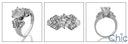 Engagement 1.5 Round Center Baguettes in Prongs Cubic Zirconia Cz Ring