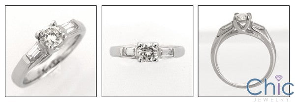 3 Stone Half Carat Round Cubic Zirconia Channel Baguettes Ring 14K White Gold