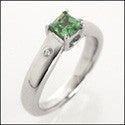 Solitaire .40 Emerald Color Princess Lucida Style Cubic Zirconia 14K White Gold Ring
