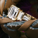 Engagement 1.5 Emerald Center Baguettes on Cubic Zirconia Cz Ring