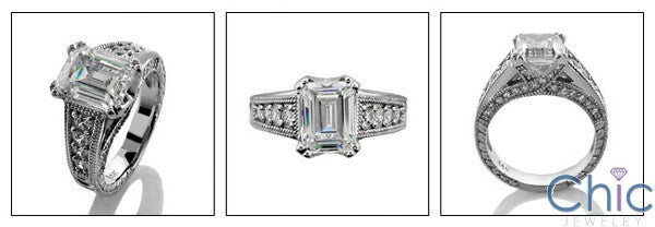 Estate 3 Ct Emerald Antique Style Milligree Ct Pave Cubic Zirconia Cz Ring