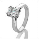 Solitaire 1 Ct Emerald Cut Cubic Zirconia Double Prong 14K White Gold Ring