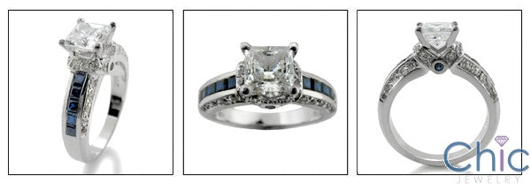 Engagement CZ Princess Center 1 Carat  Sapphire Channel Cubic Zirconia 14K White Gold Ring