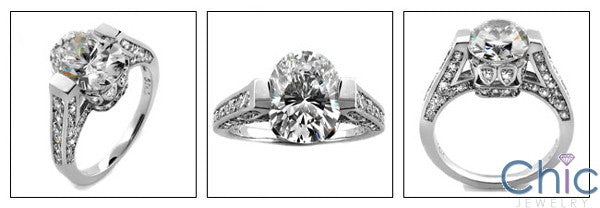 Engagement 3 Ct Oval Center Pave Cubic Zirconia Cz Ring