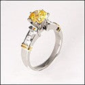 Cubic Zirconia Canary 1 Carat Round Center Two tone Gold Ring Yellow Bars