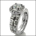 Engagement Ring Matching Band set Round .75 Center Halo 14K White Gold