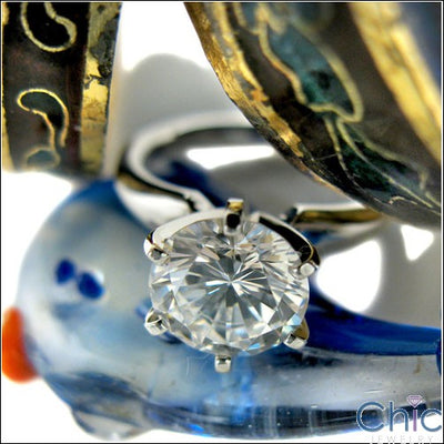 Solitaire Round Cubic Zirconia Tiffany Prongs 14K White Gold CZ Ring