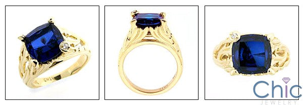 Fine Jewelry Sapphire Cushion 9 Ct Center Cubic Zirconia Cz Ring