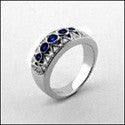 Sapphire Round Cubic Zirconia Bezel and Pave Diamonds CZ Ring 14k White Gold