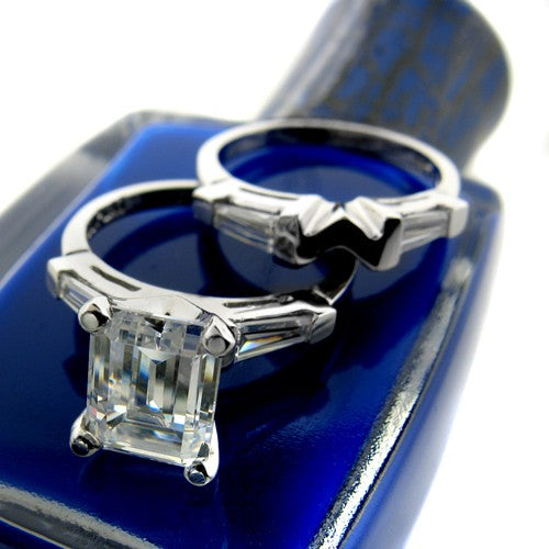 Engagement 2 Ct Emerald Long Baguettes Channel Cubic Zirconia Cz Ring