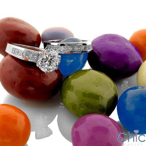Engagement Round 2 Ct. Channel Princess Euro Shank Platinum Cubic Zirconia Ring