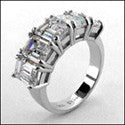 Cubic Zirconia Emerald Cut  5 Stone Ring 14k White Gold