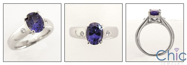 Solitaire 2.5 Oval Sapphire Tiffany Lucida Style Cubic Zirconia 14K White Gold Ring