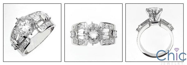 Engagement 2.25 Brilliant Round Center Wide Shank Cubic Zirconia Cz Ring