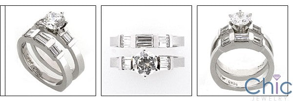 Matching Set Round Brilliant Channel Baguettes Euro Shank Cubic Zirconia Cz Ring