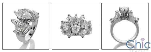 Marquise 2 Carat Cubic Zirconia Center Channel Baguettes on the Sides 14K White Giold Ring