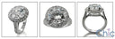 Round 4 Ct Center Cubic Zirconia Halo Pave Halo Cz Set 14K White Gold Ring