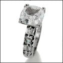 Engagement 3.5 Cushion Center Channel Baguettes Cubic Zirconia 14K White Gold Ring
