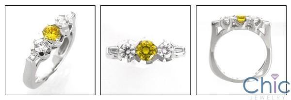 1.5 TCW Canary Round Half Bezel Baguettes Cubic Zirconia 14K White Gold Ring
