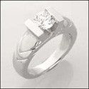 Solitaire Dome Engraved 1 Carat Round Channel Cubic Zirconia 14K White Gold Ring
