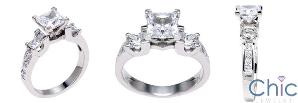 Engagement 2.25 TCW Princess Center Baguettes in Channel Cubic Zirconia Cz Ring