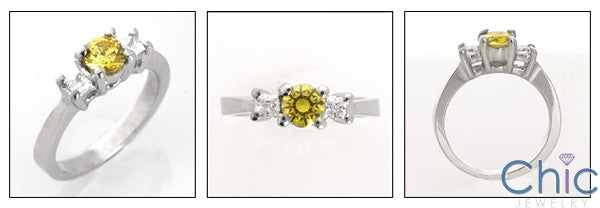 3 Stone Yellow Round Half Carat Princess Cubic Zirconia Ring 14K White Gold