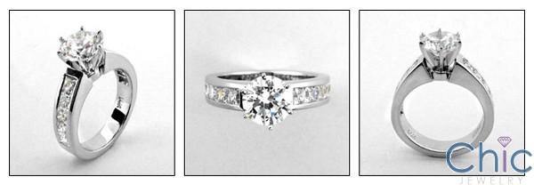 1.75 Round Brilliant Cubic Zirconia Platinum Engagement Ring Channel Set Princess Sides