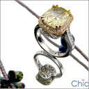 4 Carat Canary Radiant Cushion Cubic Zirconia 14K Rose Gold Halo Pave Cz Engagement Ring