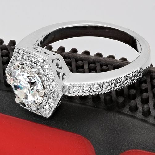 Engagement 0.75 Round Center Pave Set Cubic Zirconia Cz Ring