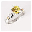 Yellow Canary Round Cubic Zirconia Engagement Ring Yellow Gold Bars 14K White Gold