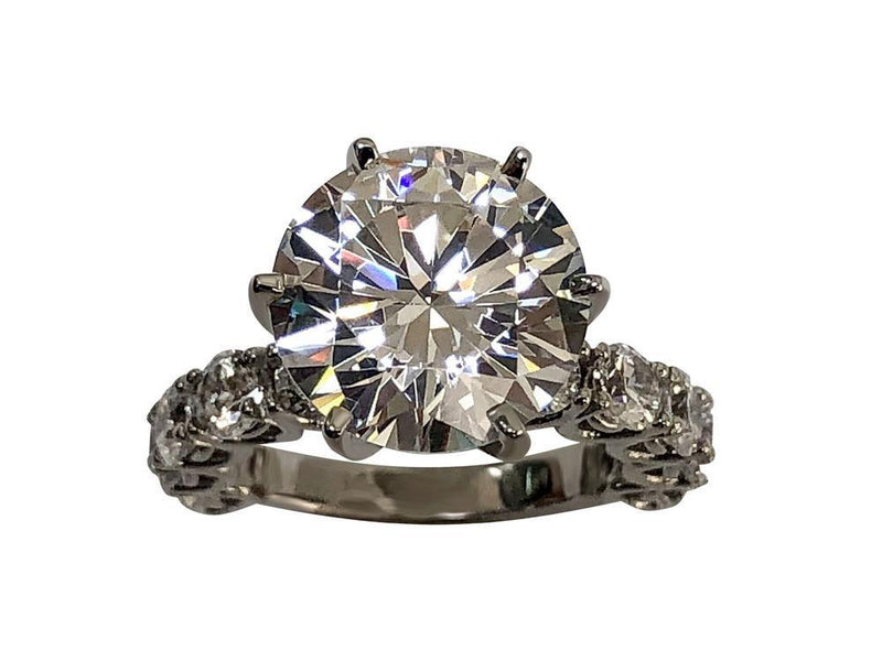 6 Carat Round CZ Engagement Ring with .25 Sides Each