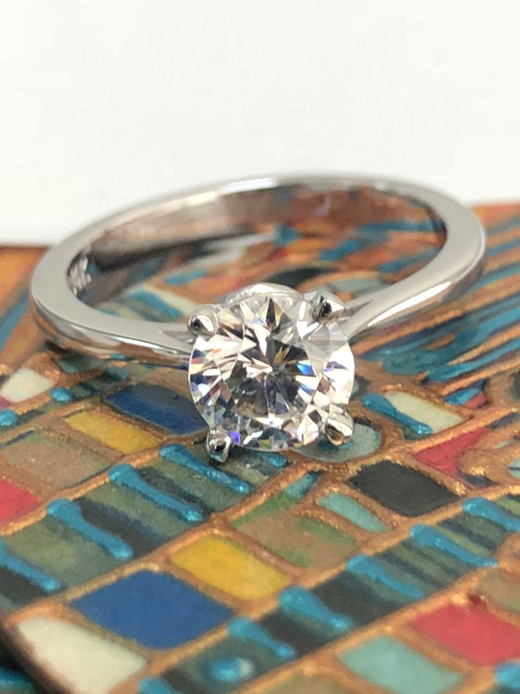 Solitaire Ct Round Tiffany Style Cubic Zirconia Prong 14K White