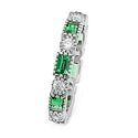 Art Deco Style Eternity Band with Emerald Color and Clear Diamond Cubic Zirconia 14k White Gold