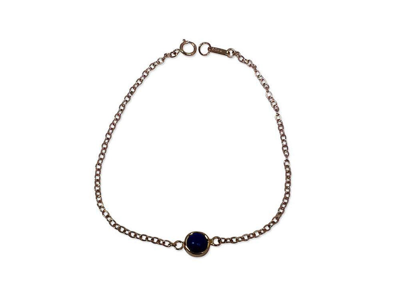 Lapis Lazuli Cabochon cut Bezel Rose Gold Handmade Bracelet 14K