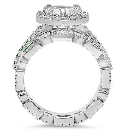 2 Carat Heart High Quality Cubic Zirconia Engagement Ring and Double Stacked Eternity Bands