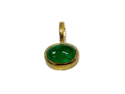 Natural Emerald oval Cabochon Pendant Hand made 14 K Yellow Gold