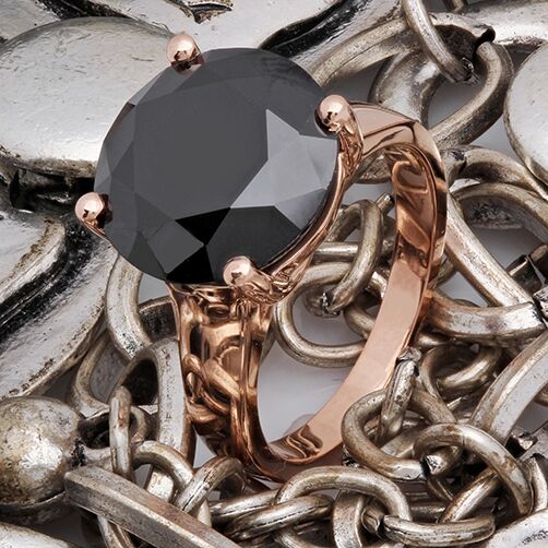 Black Stone Rose Gold Solitaire Ring