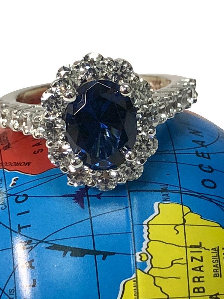 Blue Sapphire CZ Ring inspired By Diana's ring