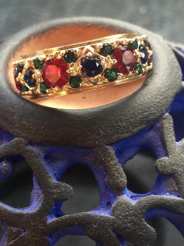 Sapphire Ruby Emerald Round Cubic Zirconia Band 14k Yellow Gold