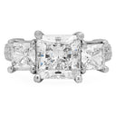 Highest Quality Cubic Zirconia 3 Stone Princess Cut Hand Engraved 14K White Gold