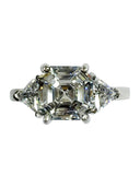 2.5 Carat Asscher Trillion Cubic Zirconia 3 Stone Ring 14k White Gold